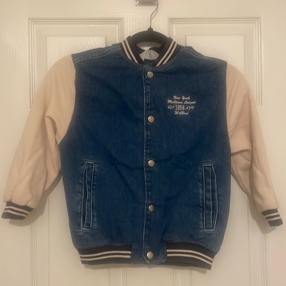 H&M Girls Varsity Style Denim Jean Jacket - Size 7